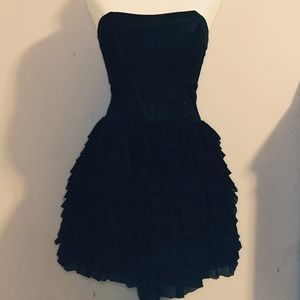 BEBE Black Short Ruffled Tiered Mini Dress Silk